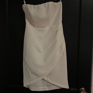 Strapless white mini dress